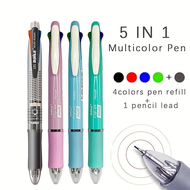 5-in-1 Multicolor Ballpoint Pen Set with Refills & Pencil Core