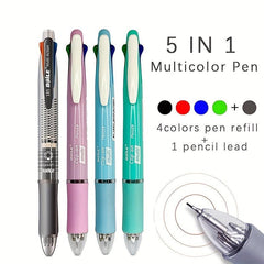 5-in-1 Multicolor Ballpoint Pen Set with Refills & Pencil Core