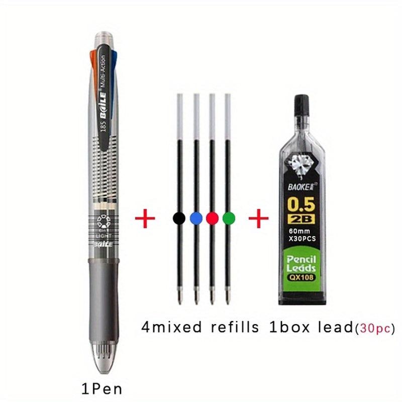 5-in-1 Multicolor Ballpoint Pen Set with Refills & Pencil Core