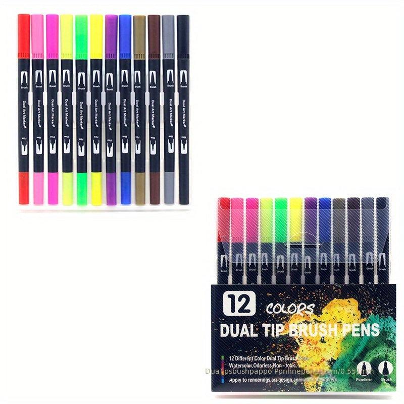 12 Double Ended Manga Art Brush Pen Set for Lettering Drawing & Graffiti Art