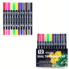 12 Double Ended Manga Art Brush Pen Set for Lettering Drawing & Graffiti Art