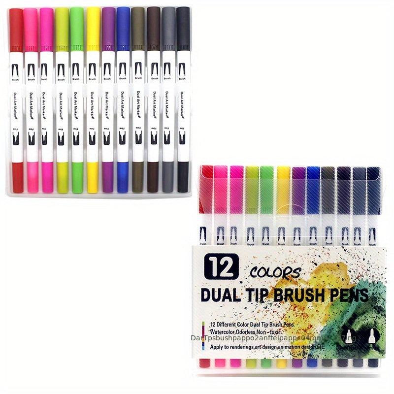 12 Double Ended Manga Art Brush Pen Set for Lettering Drawing & Graffiti Art