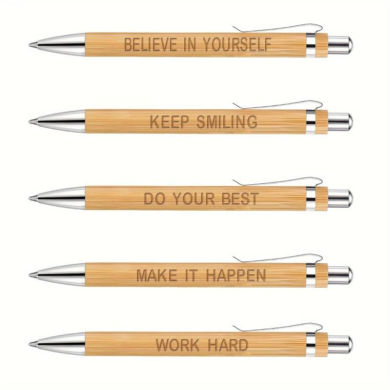 5pcs Bamboo Pens Laser Engraved Thank You Motivational Quotes Ballpoint Pens