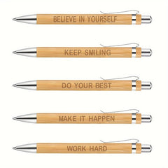 5pcs Bamboo Pens Laser Engraved Thank You Motivational Quotes Ballpoint Pens
