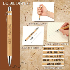 5pcs Bamboo Pens Laser Engraved Thank You Motivational Quotes Ballpoint Pens