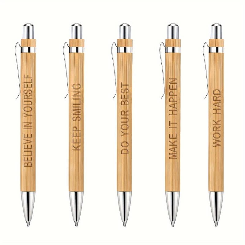 5pcs Bamboo Pens Laser Engraved Thank You Motivational Quotes Ballpoint Pens