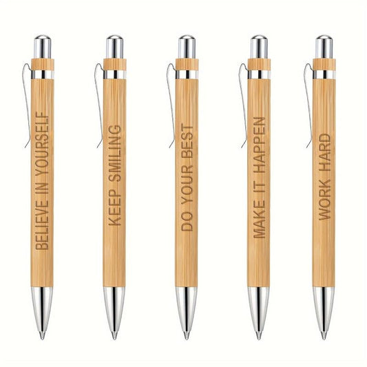 5pcs Bamboo Pens Laser Engraved Thank You Motivational Quotes Ballpoint Pens