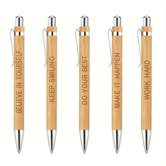 5pcs Bamboo Pens Laser Engraved Thank You Motivational Quotes Ballpoint Pens