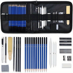33-Piece Pro Drawing Kit Sketching Pencils Set Travel Case Charcoal Stick