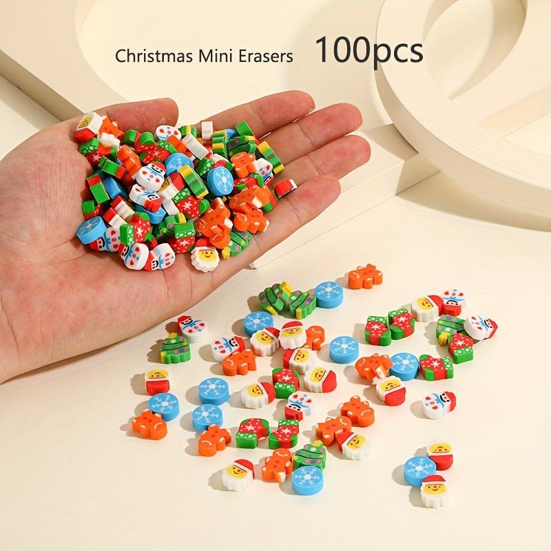 100pcs Christmas Cartoon Eraser Set - Student Prize Stationery