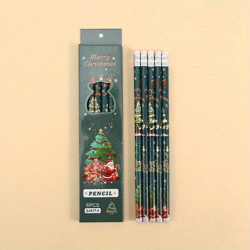 6pcs Christmas Funny Cartoon Pencil Set for Kids School Supplies
