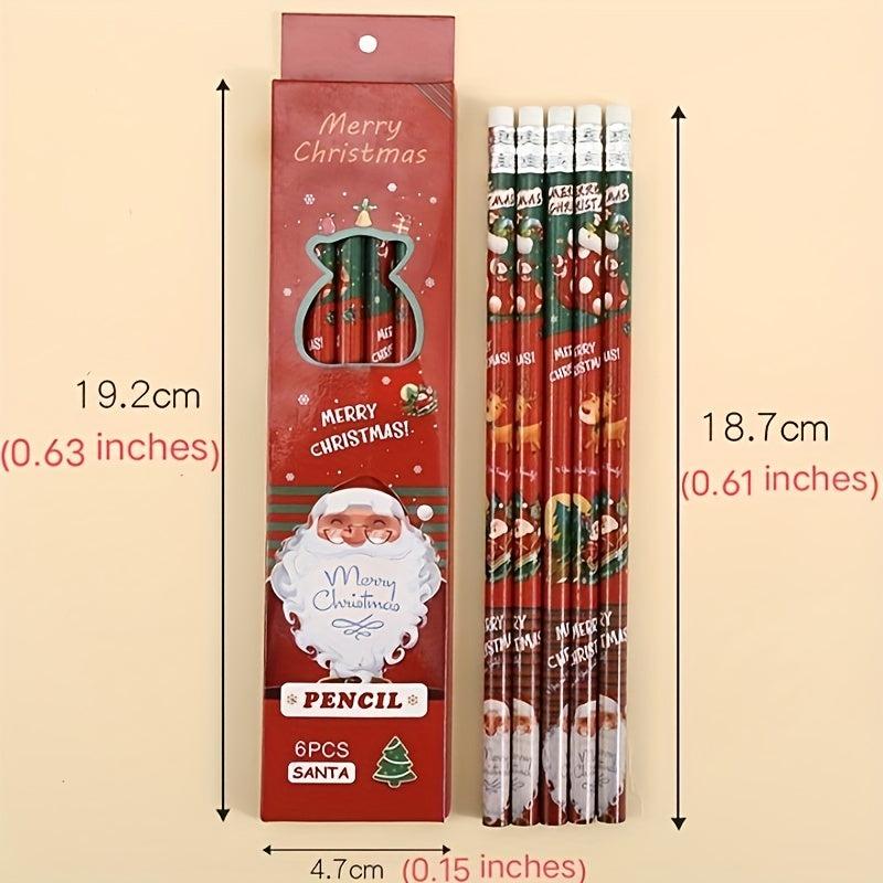 6pcs Christmas Funny Cartoon Pencil Set for Kids School Supplies