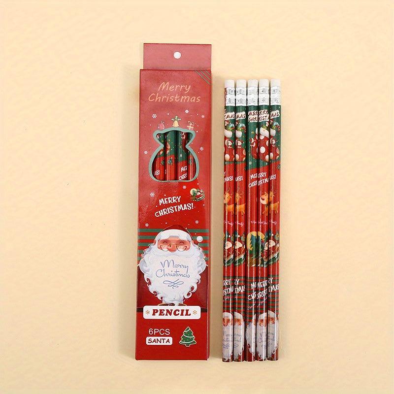 6pcs Christmas Funny Cartoon Pencil Set for Kids School Supplies