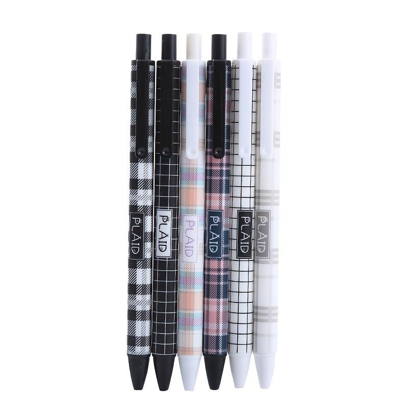 6pcs Plaid Pattern Press Pens 0.5mm Gel Pens for Students Office