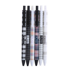 6pcs Plaid Pattern Press Pens 0.5mm Gel Pens for Students Office