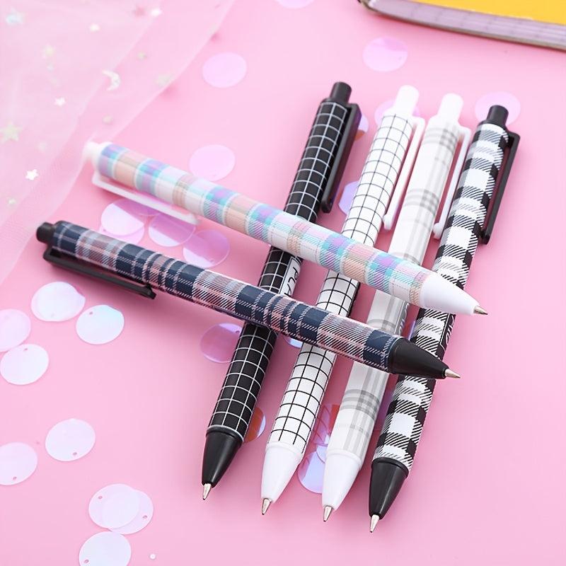 6pcs Plaid Pattern Press Pens 0.5mm Gel Pens for Students Office