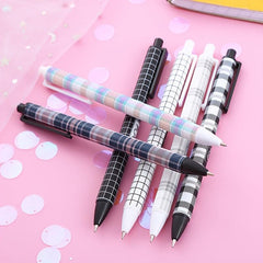 6pcs Plaid Pattern Press Pens 0.5mm Gel Pens for Students Office