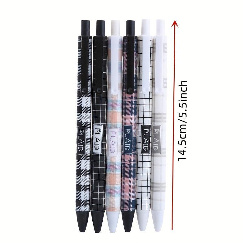 6pcs Plaid Pattern Press Pens 0.5mm Gel Pens for Students Office