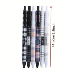 6pcs Plaid Pattern Press Pens 0.5mm Gel Pens for Students Office