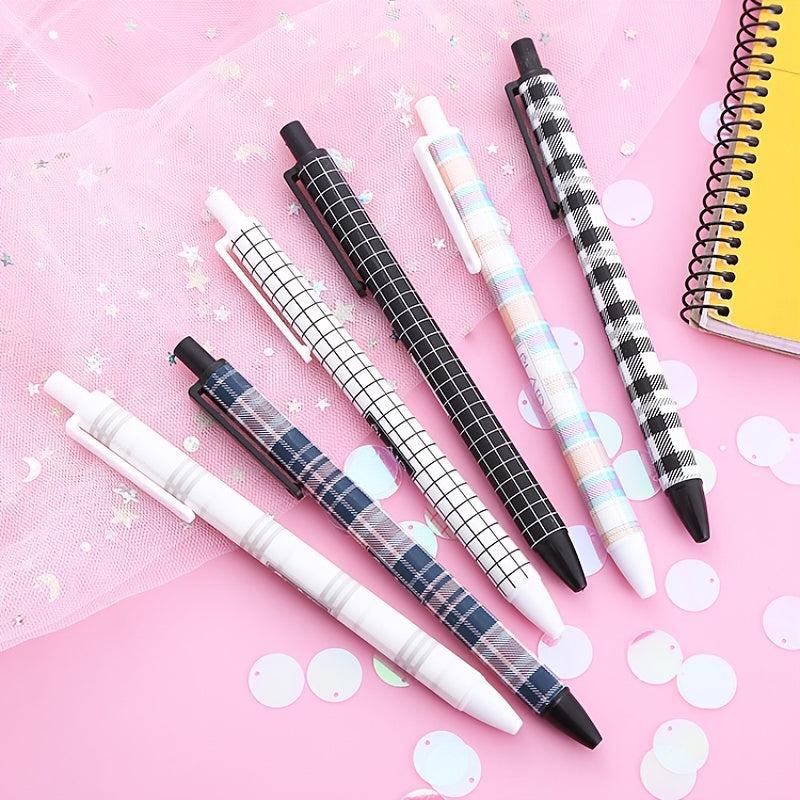 6pcs Plaid Pattern Press Pens 0.5mm Gel Pens for Students Office