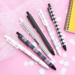 6pcs Plaid Pattern Press Pens 0.5mm Gel Pens for Students Office