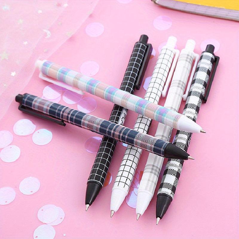 6pcs Plaid Pattern Press Pens 0.5mm Gel Pens for Students Office
