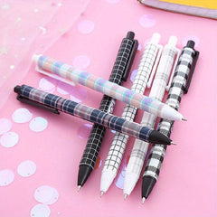 6pcs Plaid Pattern Press Pens 0.5mm Gel Pens for Students Office