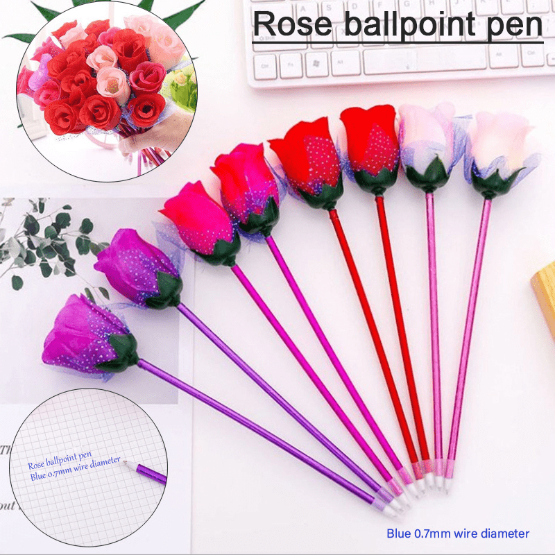 Cartoon Rose Ballpoint Pens Set, Ideal for Students