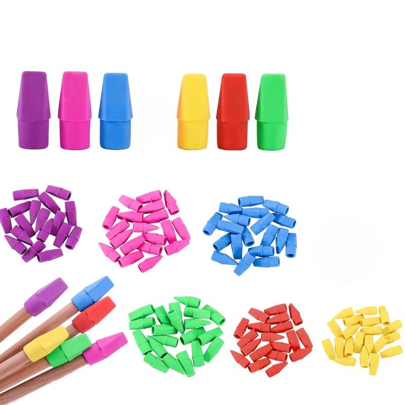 50 Pcs Colorful Pencil Top Erasers for School Office 6 Colors
