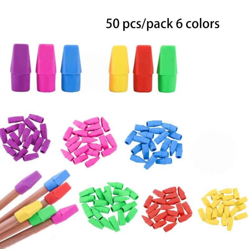 50 Pcs Colorful Pencil Top Erasers for School Office 6 Colors