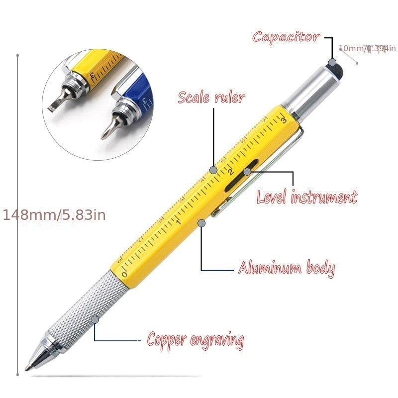 1PC 6-in-1 Multi-function Pen Tool with Ballpoint Pen Screwdriver Ruler Level