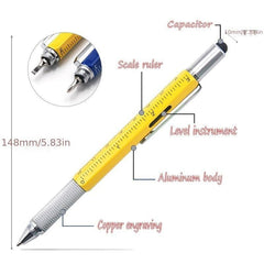 1PC 6-in-1 Multi-function Pen Tool with Ballpoint Pen Screwdriver Ruler Level
