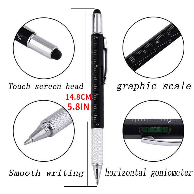 1PC 6-in-1 Multi-function Pen Tool with Ballpoint Pen Screwdriver Ruler Level