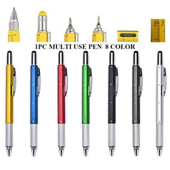 1PC 6-in-1 Multi-function Pen Tool with Ballpoint Pen Screwdriver Ruler Level