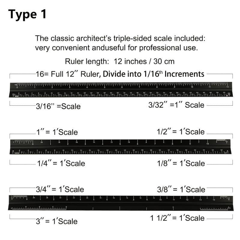 12'' Laser Etched Aluminum Architect Triangular Ruler