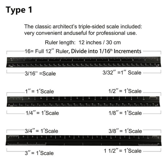 12'' Laser Etched Aluminum Architect Triangular Ruler