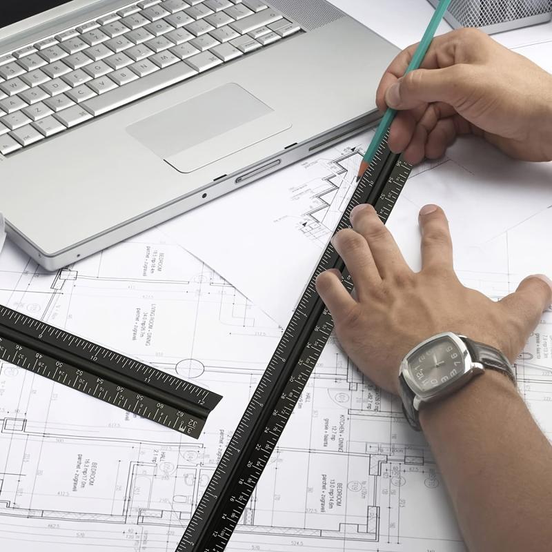 12'' Laser Etched Aluminum Architect Triangular Ruler