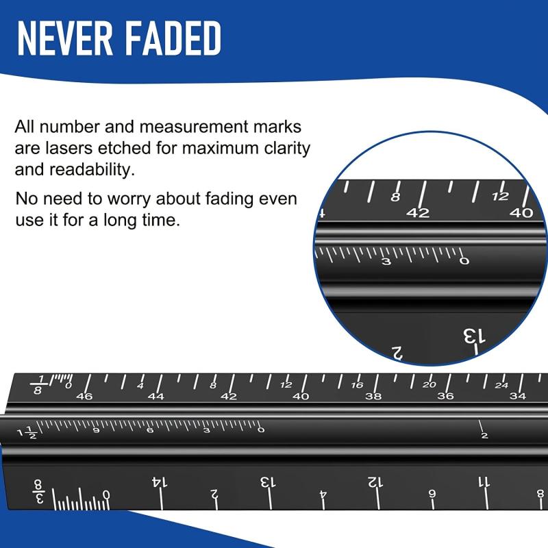 12'' Laser Etched Aluminum Architect Triangular Ruler