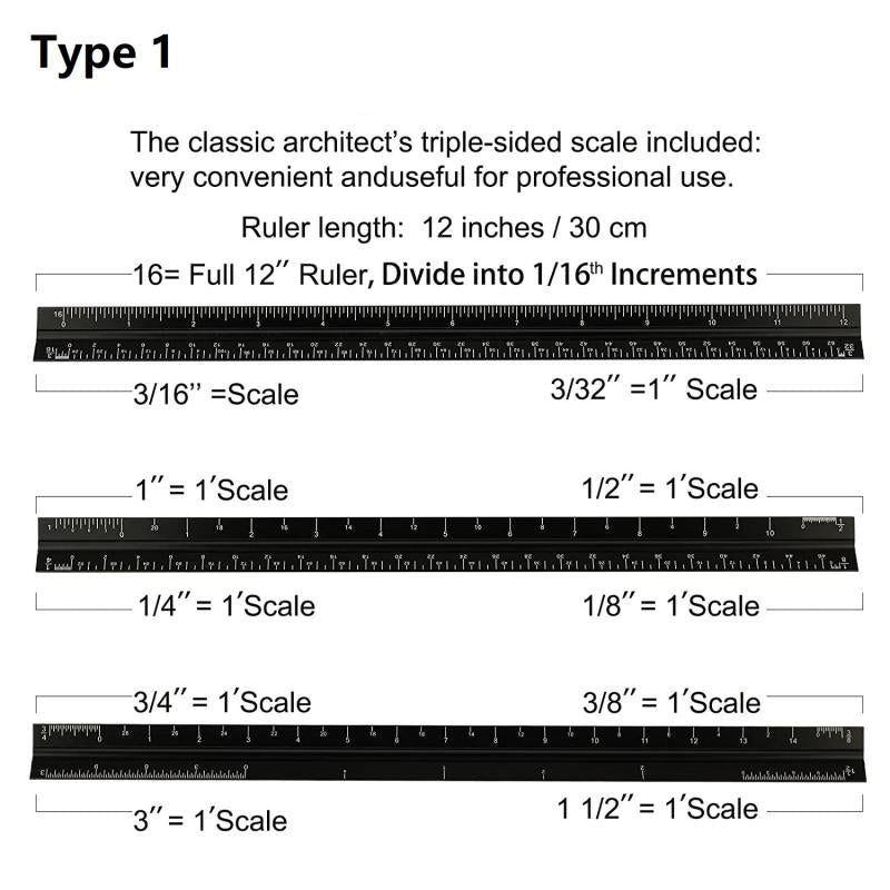 12'' Laser Etched Aluminum Architect Triangular Ruler