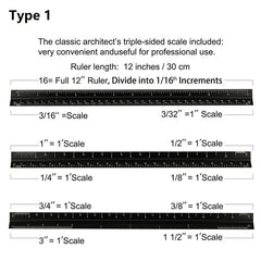 12'' Laser Etched Aluminum Architect Triangular Ruler