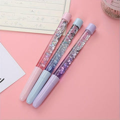 2pcs Quicksand Gel Pen With 10 Refill Christmas Pen 0.5mm Girl Heart Liquid