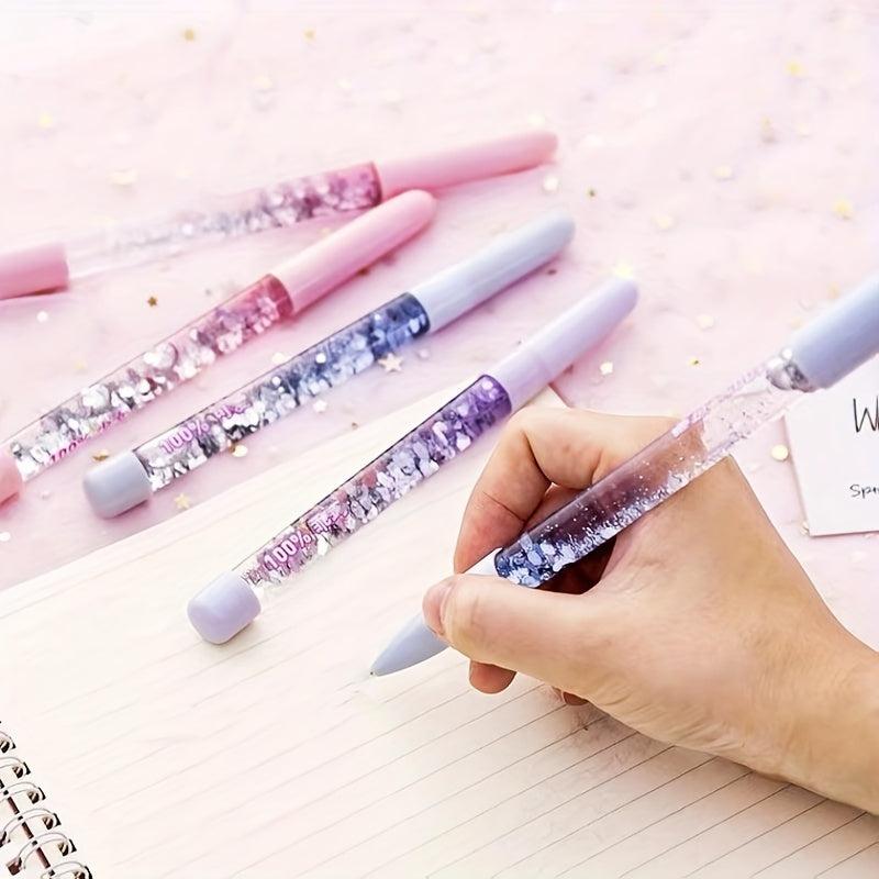 2pcs Quicksand Gel Pen With 10 Refill Christmas Pen 0.5mm Girl Heart Liquid