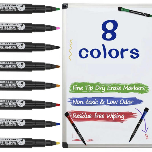 Magnetic Dry Erase Markers 8 Colors Fine Tip with Eraser Cap
