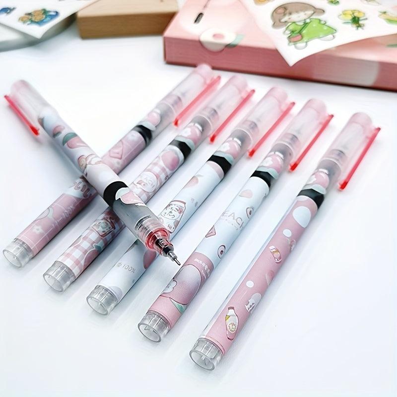 6pcs Cartoon Straight Liquid Pens 0.5mm Peach