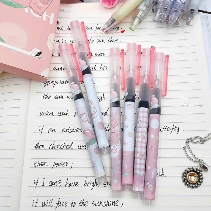 6pcs Cartoon Straight Liquid Pens 0.5mm Peach