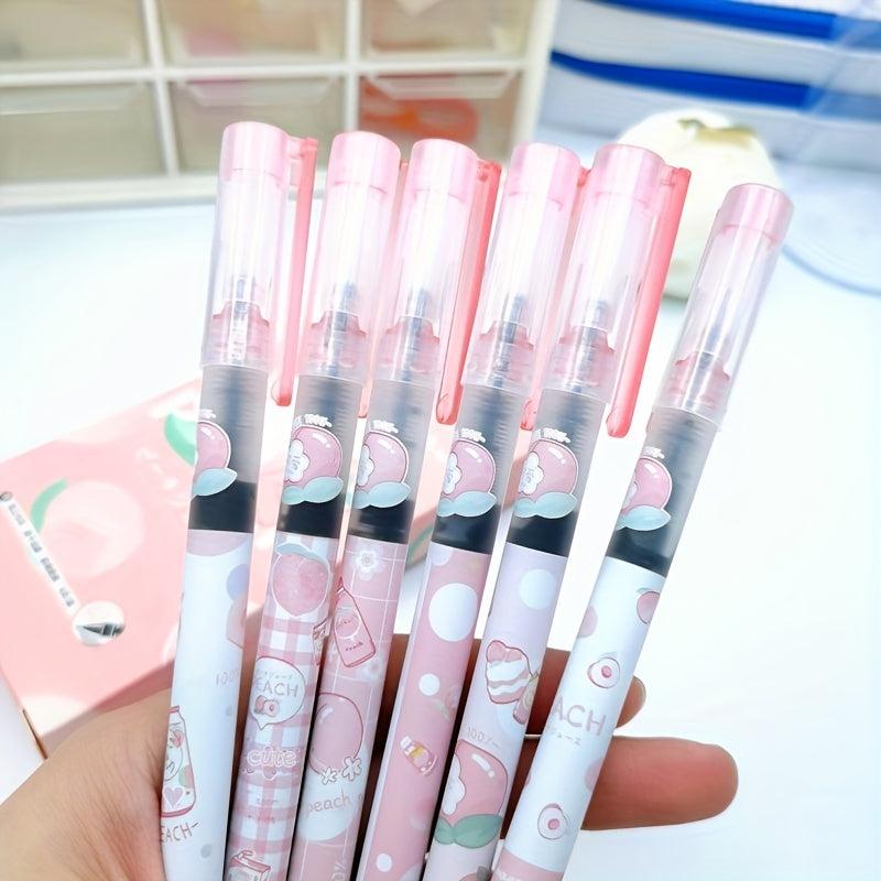 6pcs Cartoon Straight Liquid Pens 0.5mm Peach