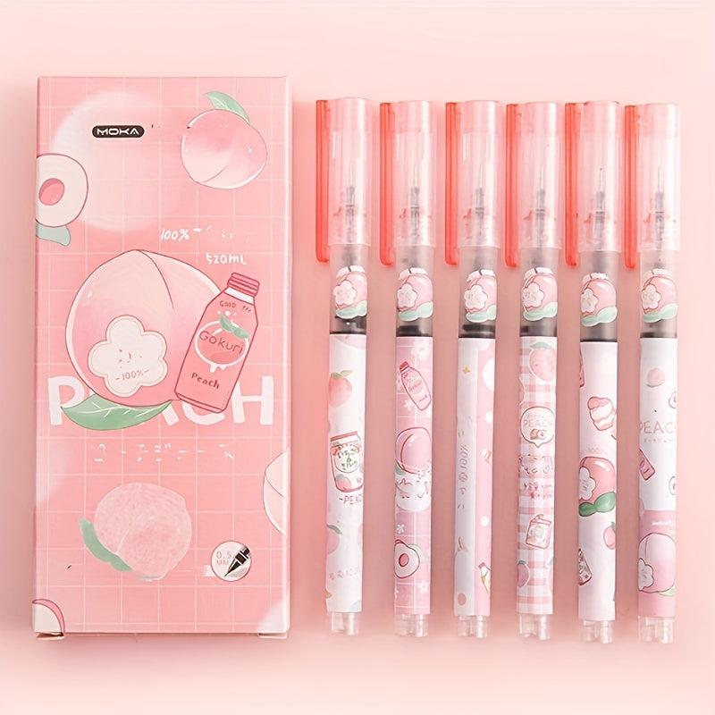 6pcs Cartoon Straight Liquid Pens 0.5mm Peach
