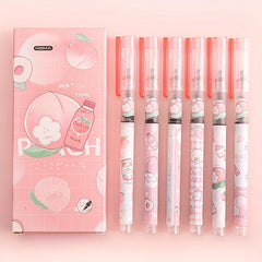 6pcs Cartoon Straight Liquid Pens 0.5mm Peach
