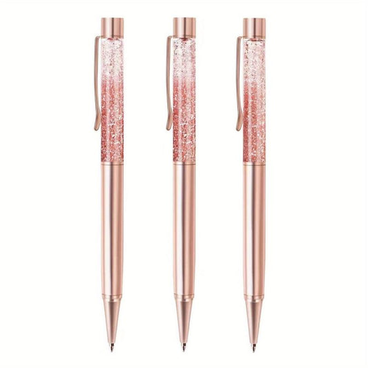 Rose Golden Ballpoint Pens with Quicksand Sparkle - Perfect Gift for Girls