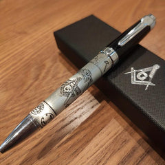 Masonic Symbols Silver Ballpoint Pen Clip